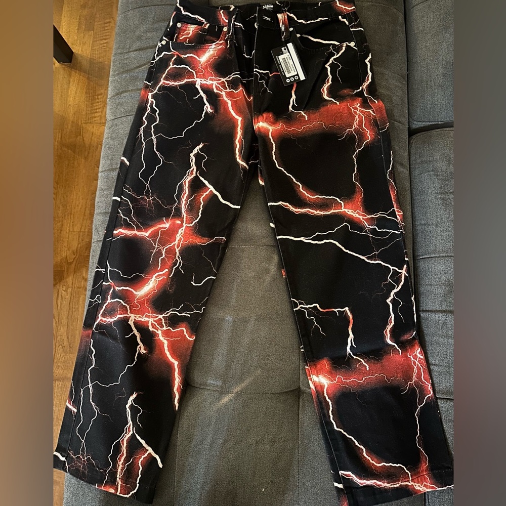 Jaded London Men's Printed Red Lightning Skater Jeans